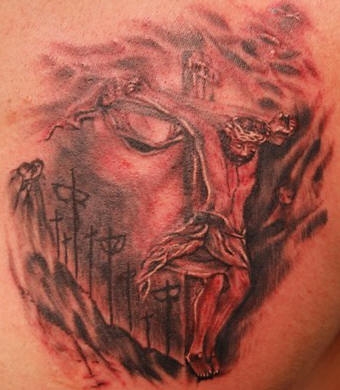 tattoos of crosses with jesus. wooden cross tattoos. jesus